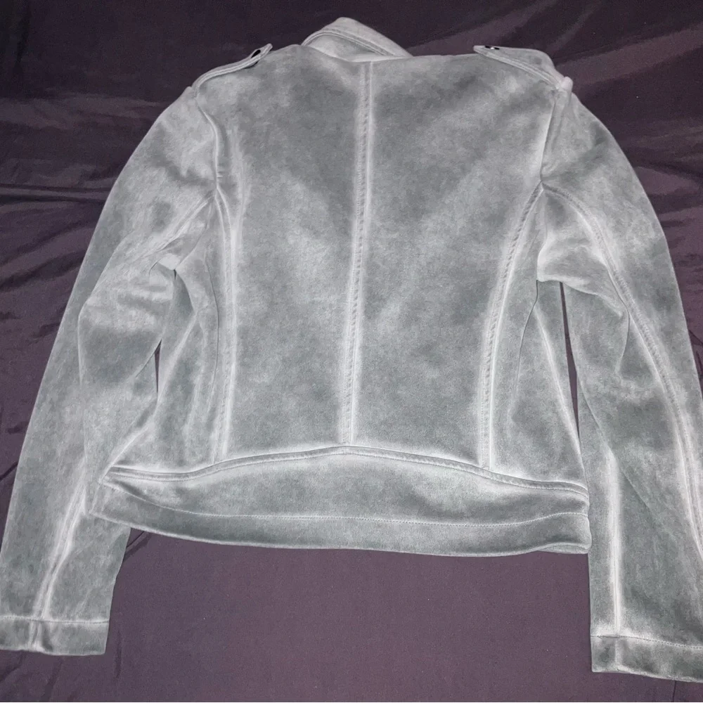Gray Burned Leather Moto Jacket